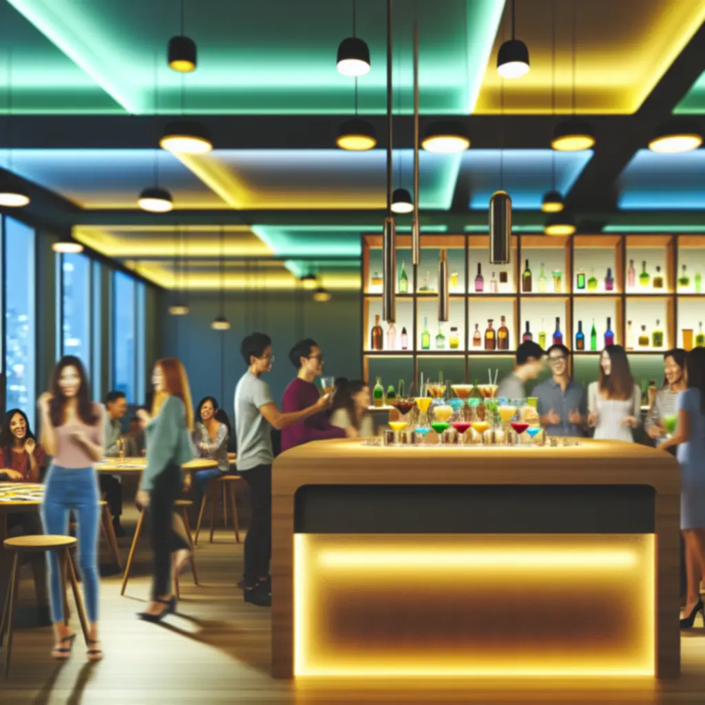 Kolorowe koktajle i piwa ustawione obok planszówek w barze