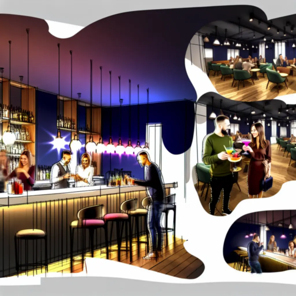 Wieczorna scena baru z kolorowymi drinkami w PLNextLevel