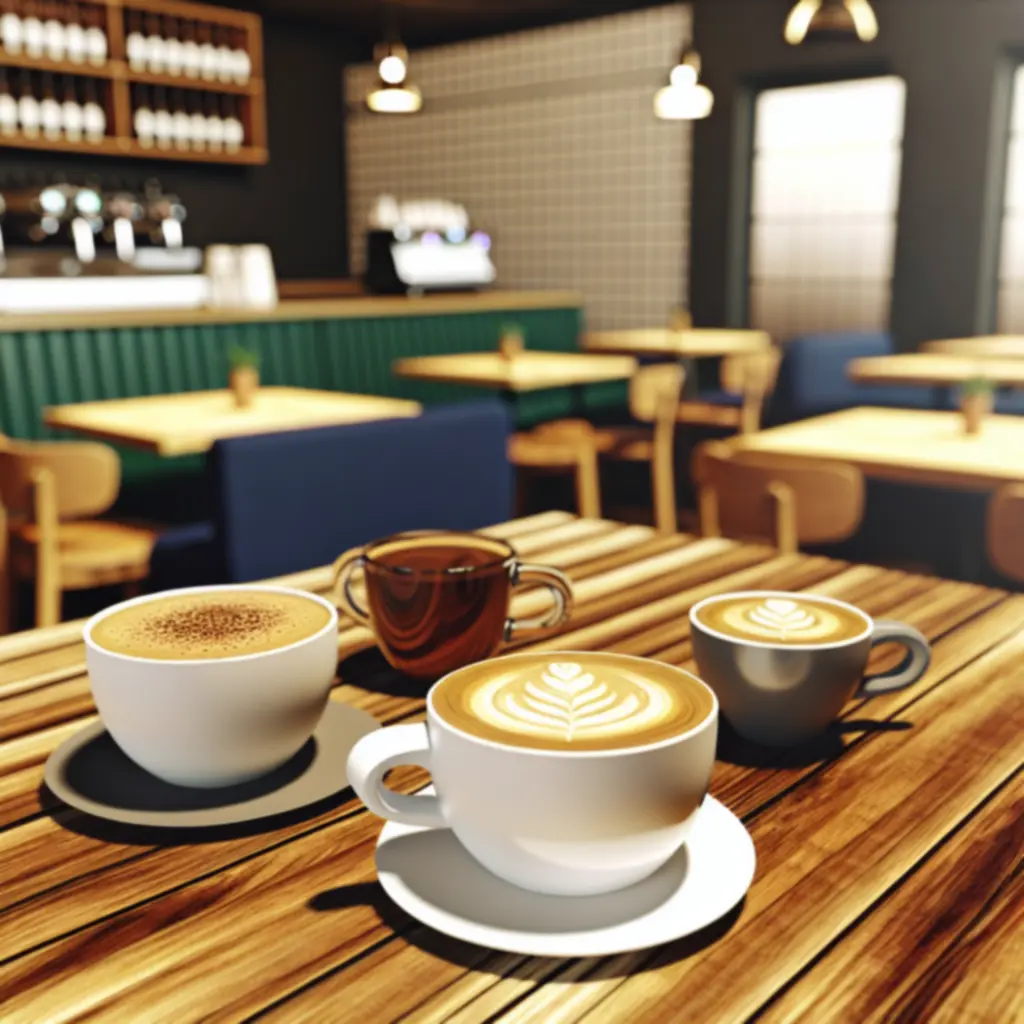 Kolorowe filiżanki kawy specialty na stole w barze-kawiarni