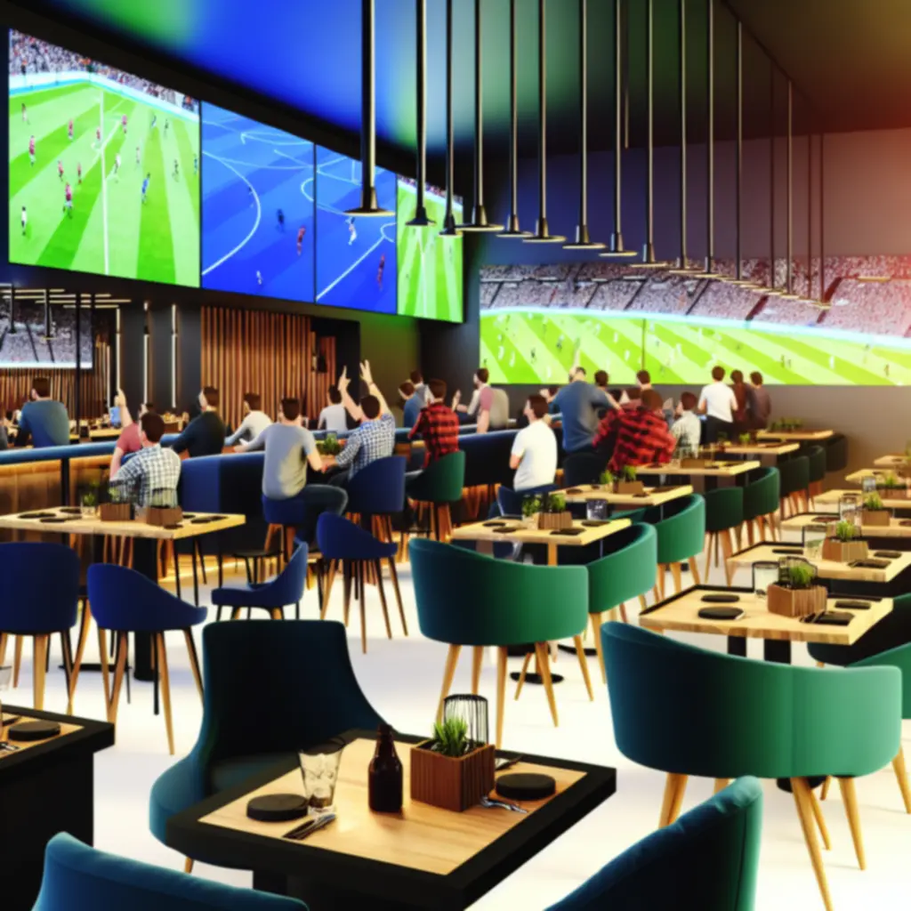 Goście oglądają transmisję sportową na żywo w barze-kawiarni