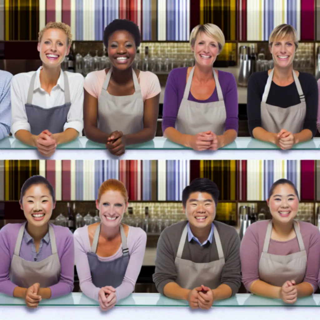 Uśmiechnięty zespół obsługi bar-café PLNextLevel